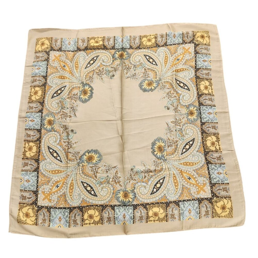 Paisley Floral 27 inch Square Scarf Beige Multicolor Accessory